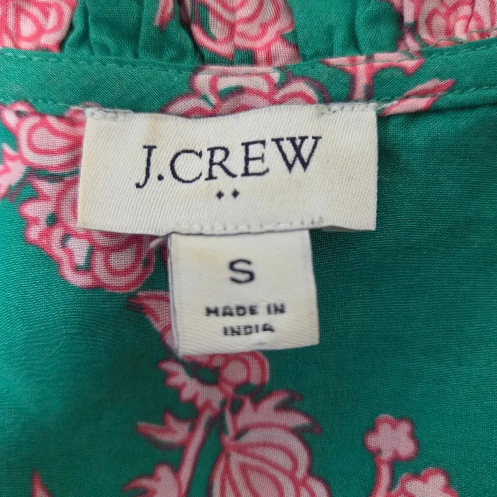 J. Crew Womens Green Pink Floral Ruffle Flutter Sleeve‎ Cotton Blouse Top Small